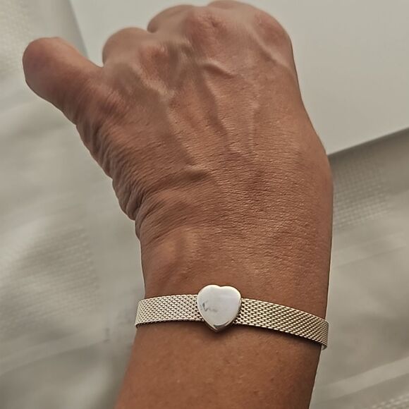 Pandora Authentic Mesh Bracelet With Heart Charm Gold - Picture 14 of 16